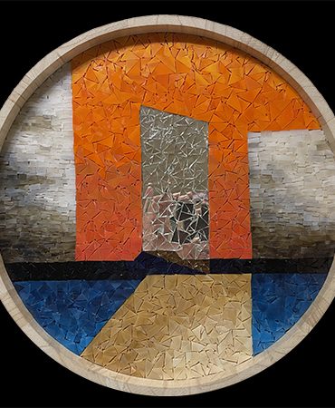 Rundes Wandbild mit dem Motiv einer Glastür