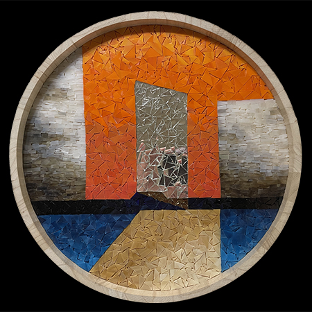 Rundes Wandbild mit dem Motiv einer Glastür