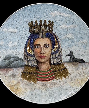 Mosaik-Wandbild: Motiv Cleopatra mit dem Tal der Könige im Hintergrund