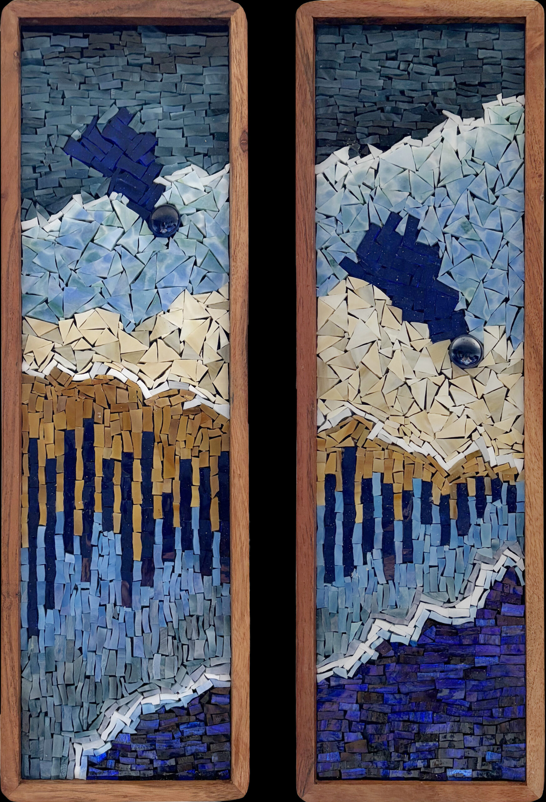 zwei Mosaikwandbilder mit Tiffanyglas, Abstraktes Bild
